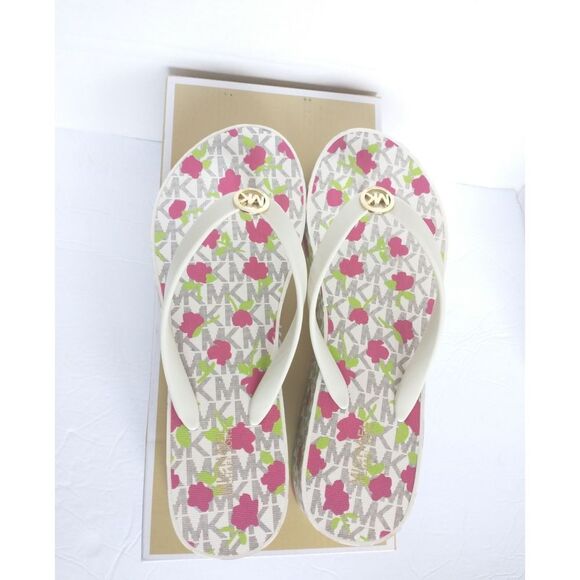New! MICHAEL KORS MK Logo Jet Set Bedford Platform Wedge Thong Sandals Shoes - Picture 4 of 6